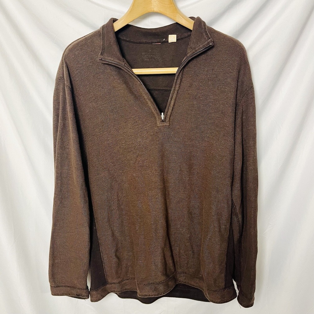 Tommy Bahama Mens Waffle Knit 1/4 Zip Pullover Sweater Brown XL